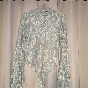 Fashion Nova Lace Bodysuit in Soft Blue